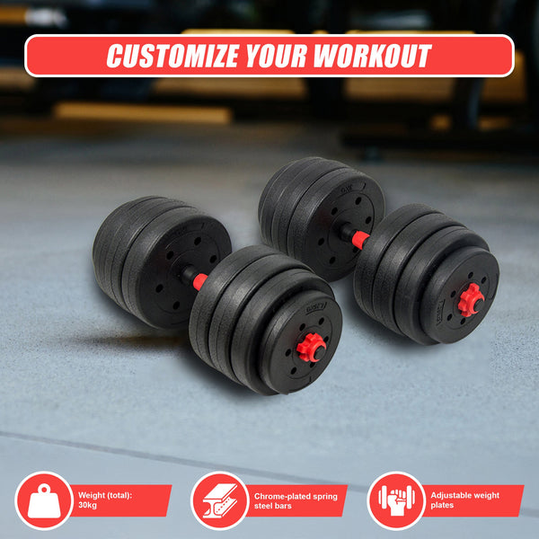 30Kg Rubber Dumbbell Set Barbell Home Gym Exercise Weights Dumbbells