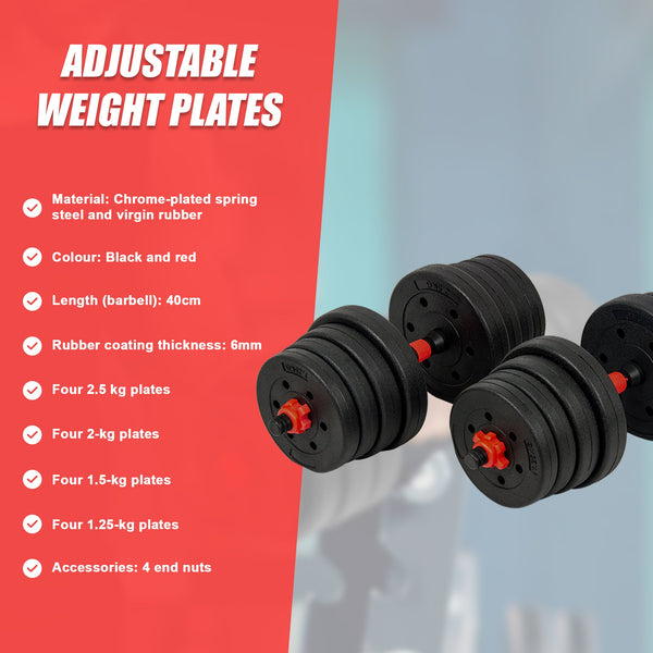 30Kg Rubber Dumbbell Set Barbell Home Gym Exercise Weights Dumbbells