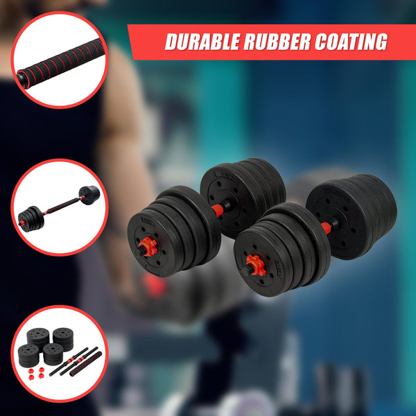 30Kg Rubber Dumbbell Set Barbell Home Gym Exercise Weights Dumbbells
