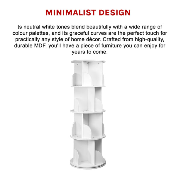 360 Degree Rotating 4 Tier Display Shelf Bookcase Organiser Bookshelves