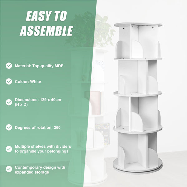 360 Degree Rotating 4 Tier Display Shelf Bookcase Organiser Bookshelves
