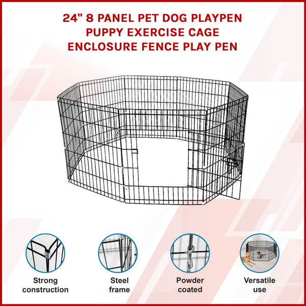 24" 8 Panel Pet Dog Playpen Puppy Exercise Cage Enclosure Fence Pen Fences & Pens