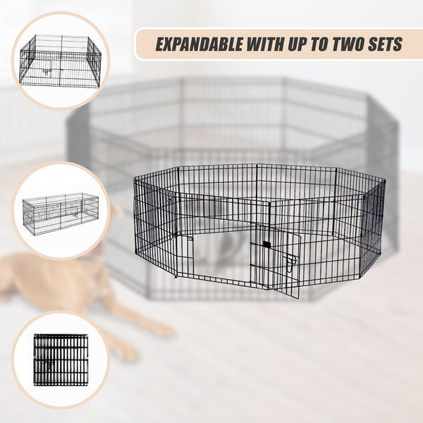 24" 8 Panel Pet Dog Playpen Puppy Exercise Cage Enclosure Fence Pen Fences & Pens