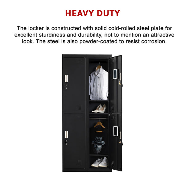 Four Door Office Gym Shed Storage Locker With 2 Keys Black Cabinets & Cupboards