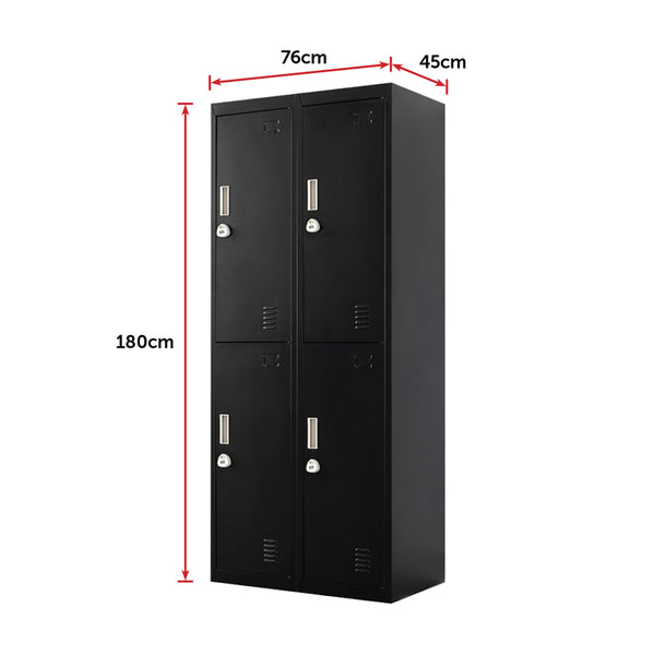 Four Door Office Gym Shed Storage Locker 3 Digit Combination Black Cabinets & Cupboards