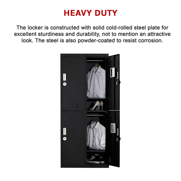 Four Door Office Gym Shed Storage Locker 4 Digit Combination Black Cabinets & Cupboards
