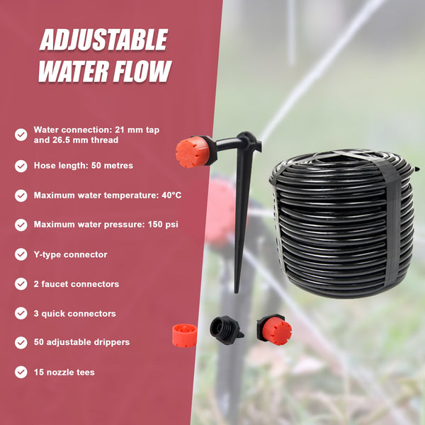 50M Hose Garden Irrigation System Plant Watering Diy Micro Drip Kits Lawn Sprinklers & Sprinkler Heads