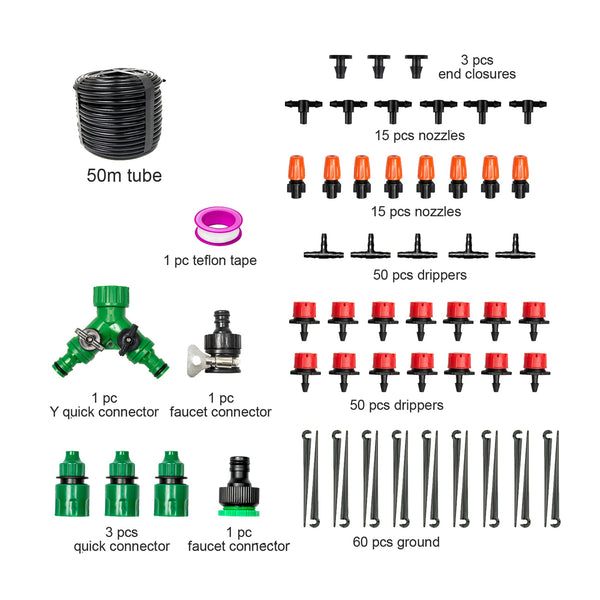50M Hose Garden Irrigation System Plant Watering Diy Micro Drip Kits Lawn Sprinklers & Sprinkler Heads