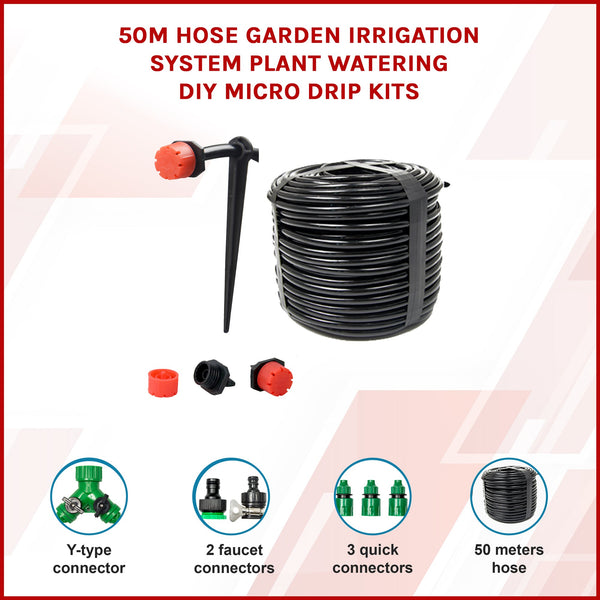 50M Hose Garden Irrigation System Plant Watering Diy Micro Drip Kits Lawn Sprinklers & Sprinkler Heads