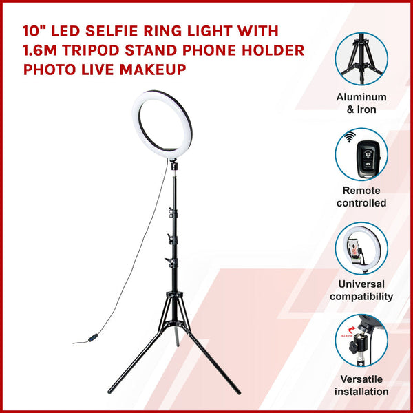 10" Led Selfie Ring Light With 1.6M Tripod Stand Phone Holder Photo Live Makeup Other Lighting & Studio