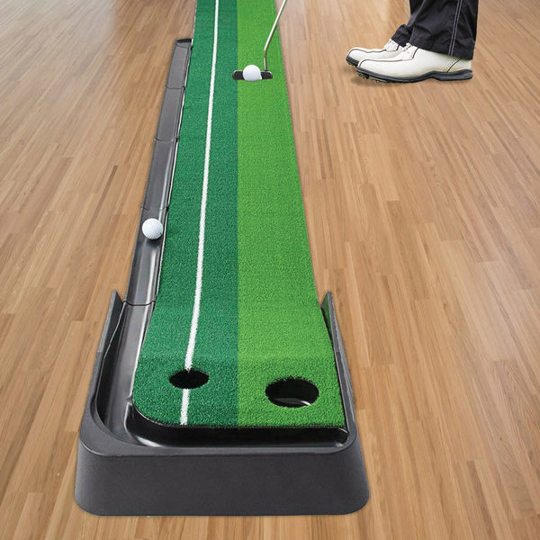 Indoor Practice Putting Green 2.5M Mat Inclined Ball Return Fake Grass Holes Putting Greens & Aids