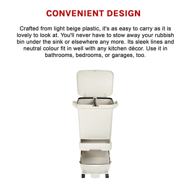 42L Rubbish Bin Waste Trash Can Pedal Recycling Kitchen Wheel Compartment Rubbish Bins