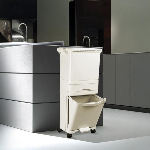 42L Rubbish Bin Waste Trash Can Pedal Recycling Kitchen Wheel Compartment Rubbish Bins