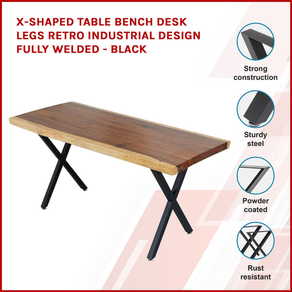 X Shaped Table Bench Desk Legs Retro Industrial Design Fully Welded Black Tables