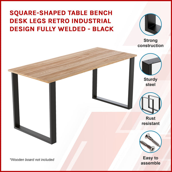 Square Shaped Table Bench Desk Legs Retro Industrial Design Fully Welded Black Dining Table Legs