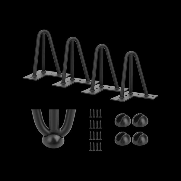 Set Of 4 Industrial 3 Rod Retro Hairpin Table Legs 12Mm Steel Bench Desk 11Cm Black Dining Table Legs