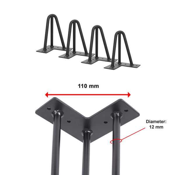 Set Of 4 Industrial 3 Rod Retro Hairpin Table Legs 12Mm Steel Bench Desk 11Cm Black Dining Table Legs