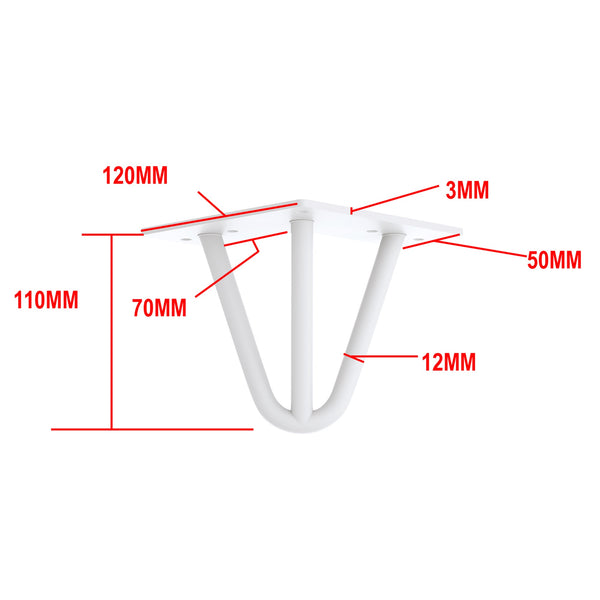 Set Of 4 Industrial 3 Rod Retro Table Legs 12Mm Steel Bench Desk 11Cm White Dining Table Legs
