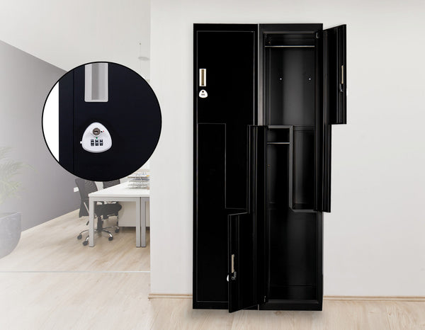 Black Two Door L Shaped Office Gym Shed Storage Lockers 3 Digit Combination Cabinets & Cupboards