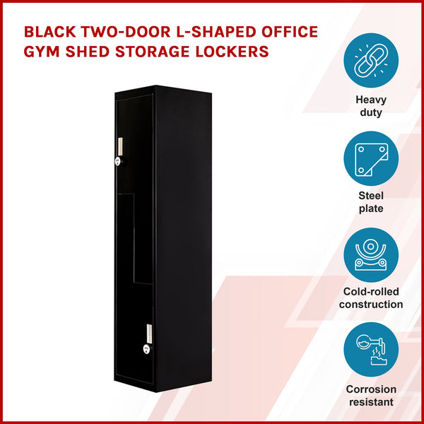 Black Two Door L Shaped Office Gym Shed Storage Lockers Cabinets & Cupboards