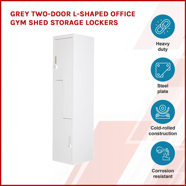 Grey Two Door L Shaped Office Gym Shed Storage Lockers Cabinets & Cupboards