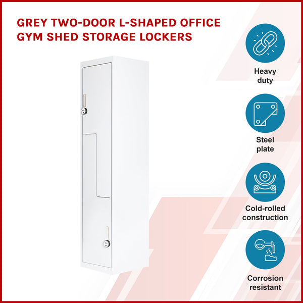 Grey Two Door L Shaped Office Gym Shed Storage Lockers Cabinets & Cupboards