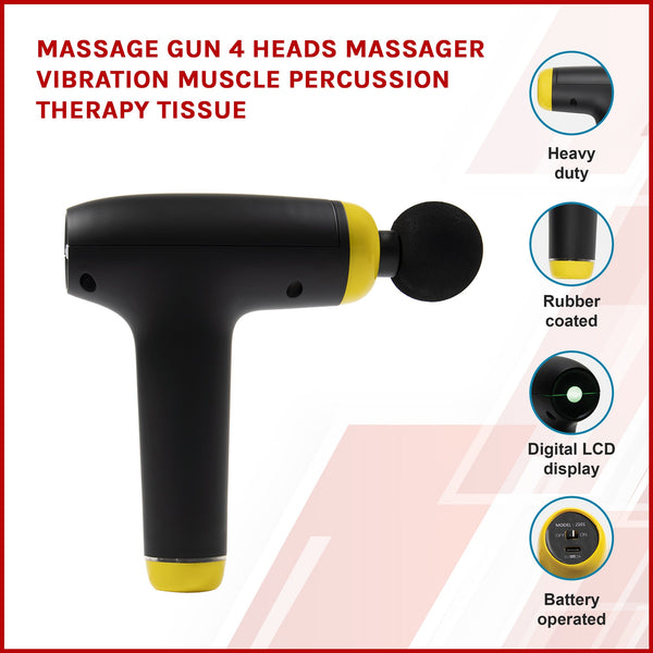 Massage Gun 4 Heads Massager Vibration Muscle Percussion Therapy Tissue Massagers