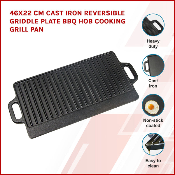 46X22 Cm Cast Iron Reversible Griddle Plate Bbq Hob Cooking Grill Pan Parts & Accessories