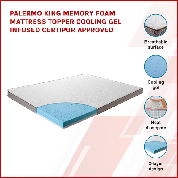 Palermo King Memory Foam Mattress Topper Cooling Gel Infused Certipur Mattresses