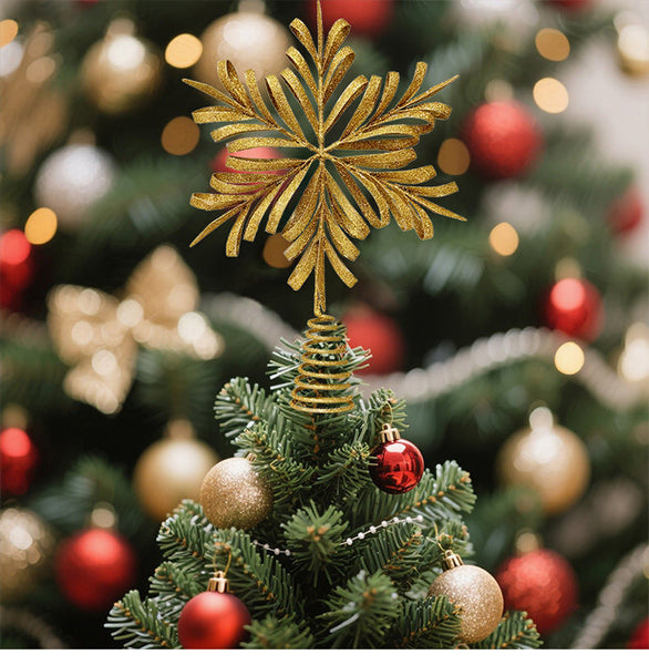Christmas Tree Top Star Iron Hollow Snowflake Decoration Ornament Seasonal Decorations