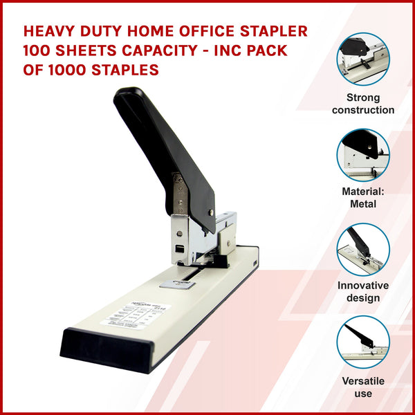 Heavy Duty Home Office Stapler 100 Sheets Capacity Inc Pack 1000 Staples Staplers