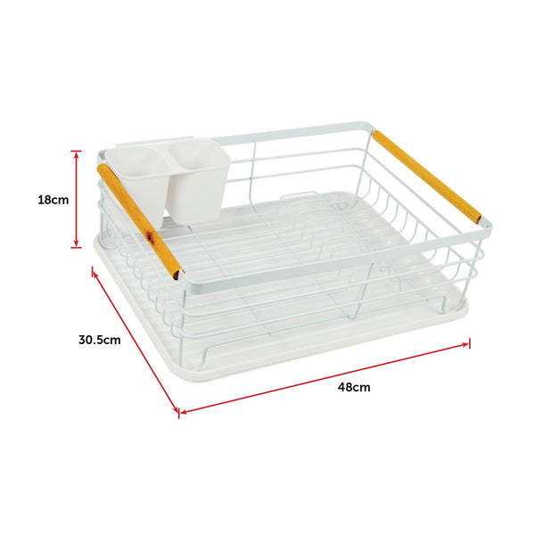 Metal Dish Drying Rack Drainboard Holder Tray Kitchen Plates Cutlery Wood Handle Racks & Holders