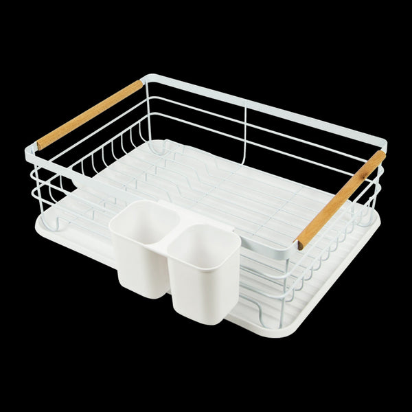 Metal Dish Drying Rack Drainboard Holder Tray Kitchen Plates Cutlery Wood Handle Racks & Holders