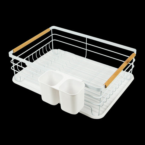 Metal Dish Drying Rack Drainboard Holder Tray Kitchen Plates Cutlery Wood Handle Racks & Holders