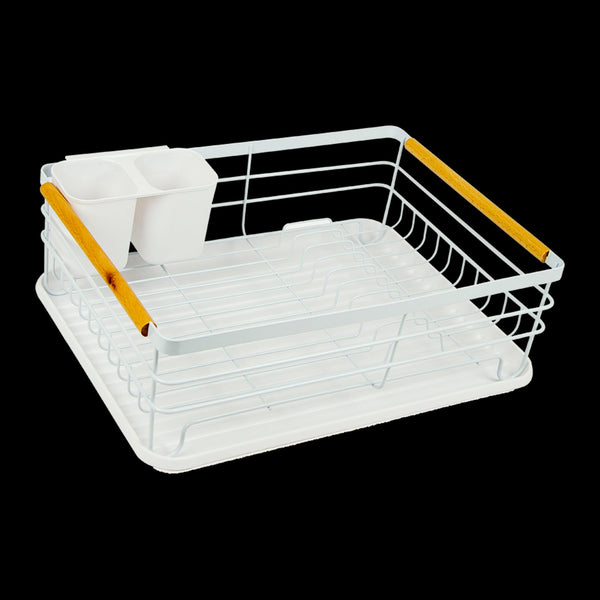 Metal Dish Drying Rack Drainboard Holder Tray Kitchen Plates Cutlery Wood Handle Racks & Holders