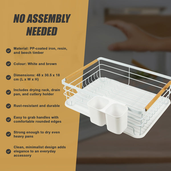 Metal Dish Drying Rack Drainboard Holder Tray Kitchen Plates Cutlery Wood Handle Racks & Holders
