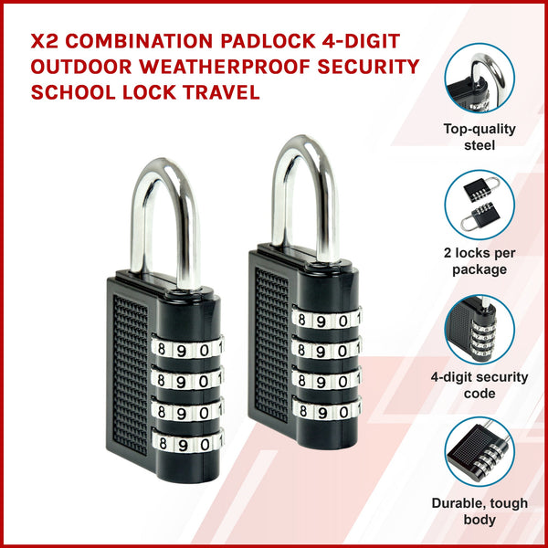 X2 Combination Padlock 4 Digit Outdoor Weatherproof Security School Lock Travel Padlocks