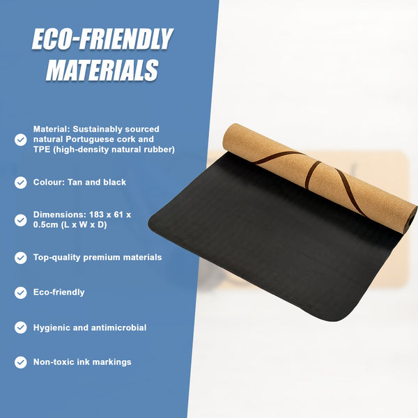 Natural Cork Tpe Yoga Mat Sports Eco Friendly Exercise Fitness Gym Pilates Mats & Non Slip Towels