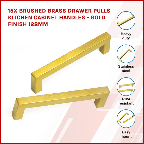 15X Brushed Brass Drawer Pulls Kitchen Cabinet Handles Gold Finish 128Mm Kitchen Cabinet Doors And Fronts