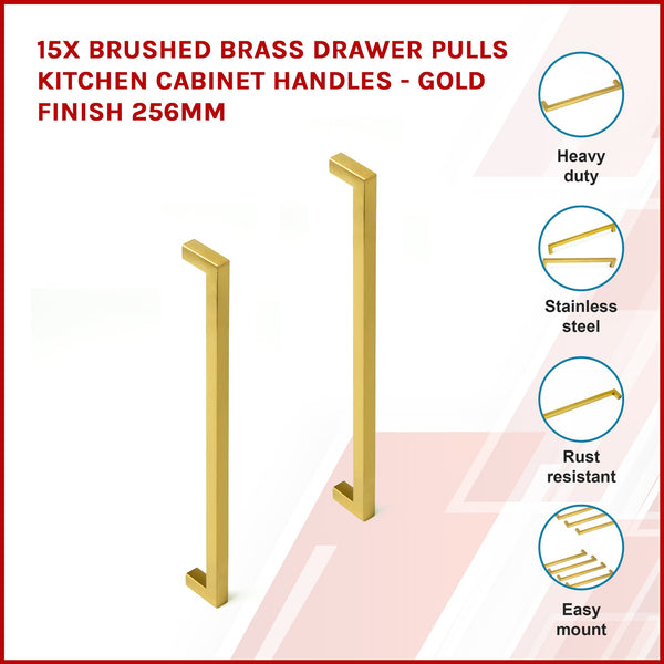 15X Brushed Brass Drawer Pulls Kitchen Cabinet Handles Gold Finish 256Mm Kitchen Cabinet Doors And Fronts