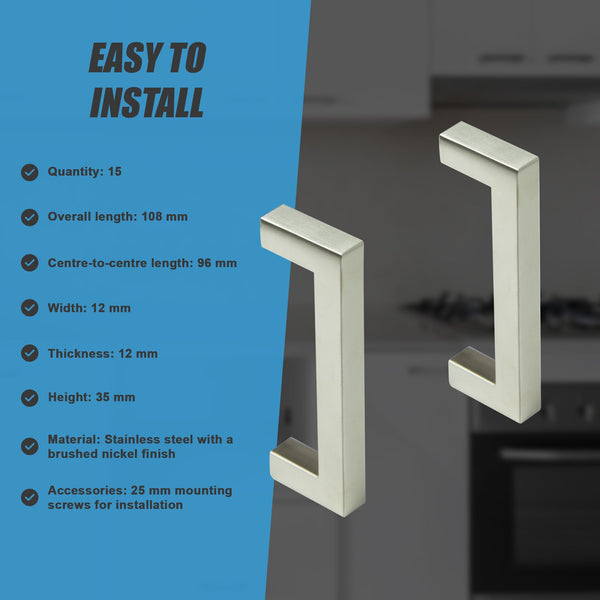 Brushed Nickel Stainless Steel Kitchen Cabinet Square Drawer Pull Door Handles 15 Pack Kitchen Cabinet Doors And Fronts