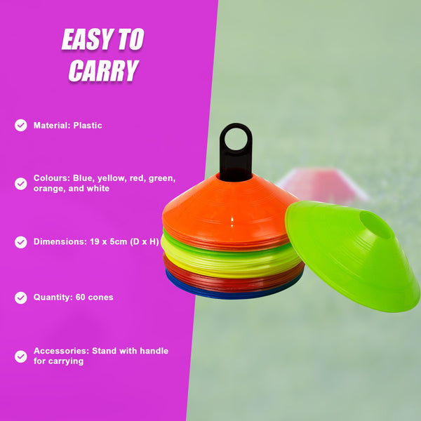60 Pack Sports Training Discs Markers Cones Soccer Afl Exercise Personal Fitness Training Aids