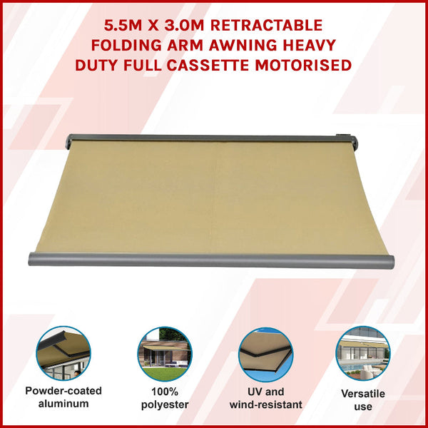 Heavy Duty Full Cassette Motorised Awning 5.5M X 3.0M Awning & Canopy Parts