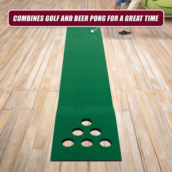 Golf Beer Pong Game Toy Set Green Putting Matt With 2 Putters 6 Balls Golf Balls