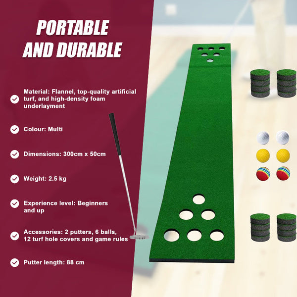 Golf Beer Pong Game Toy Set Green Putting Matt With 2 Putters 6 Balls Golf Balls