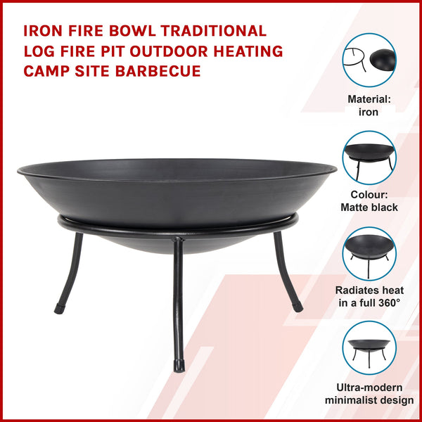 Iron Fire Bowl Traditional Log Pit Outdoor Heating Camp Site Barbecue Fire Pits