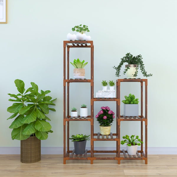 Indoor Outdoor Garden Plant Stand Planter Flower Pot Shelf Wooden Shelving 9 Shelves Plant Stands