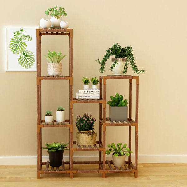 Indoor Outdoor Garden Plant Stand Planter Flower Pot Shelf Wooden Shelving 9 Shelves Plant Stands