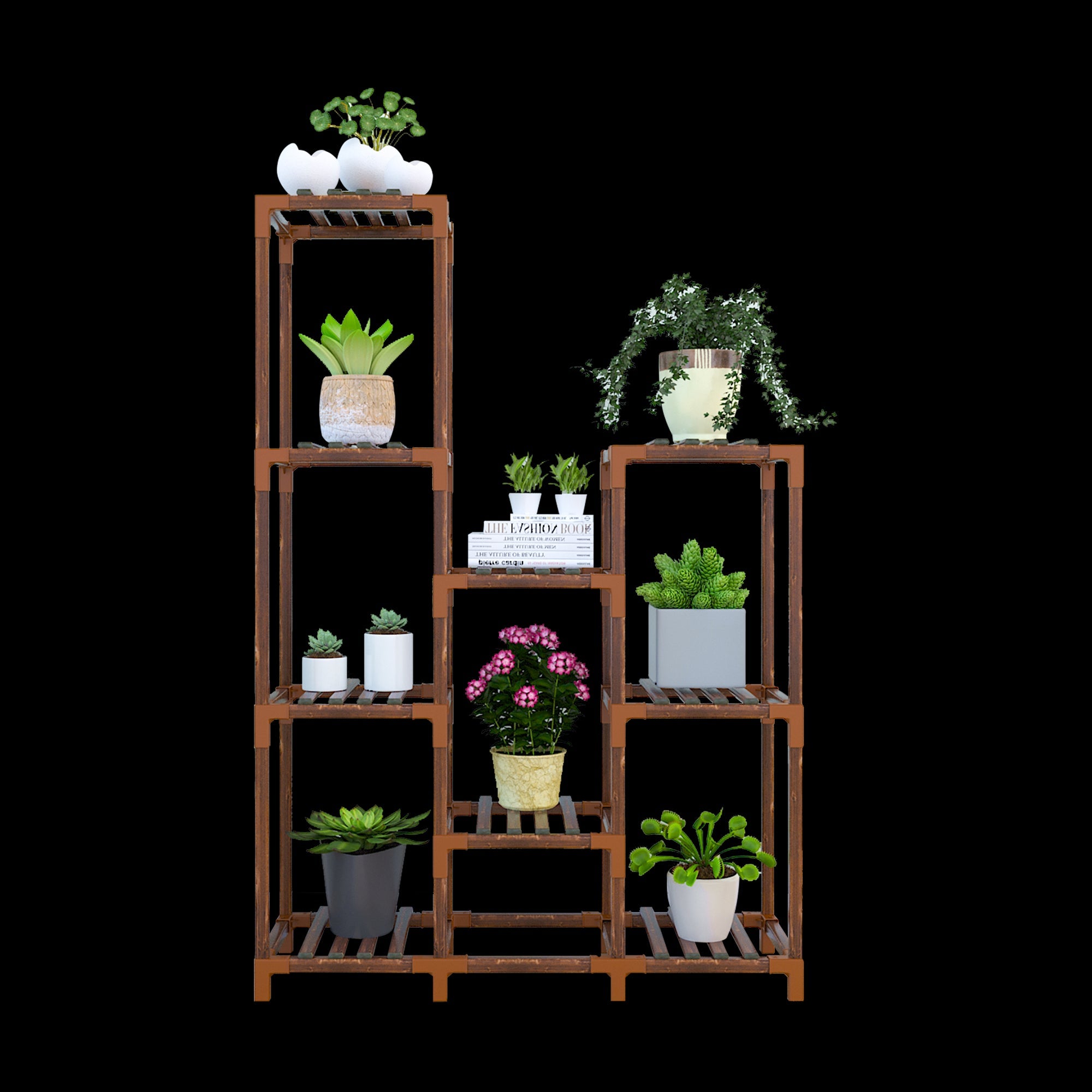 Indoor Outdoor Garden Plant Stand Planter Flower Pot Shelf Wooden Shelving 9 Shelves Plant Stands