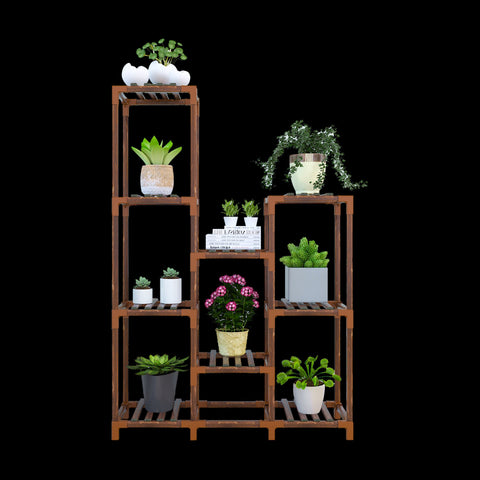 Indoor Outdoor Garden Plant Stand Planter Flower Pot Shelf Wooden Shelving 9 Shelves Plant Stands